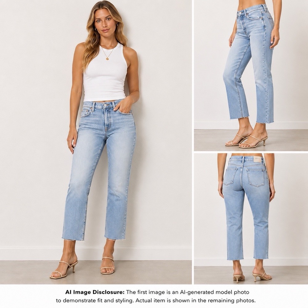 AGOLDE Toni Crop Straight Jeans Women's Size 28 Light Wash Raw Hem Designer